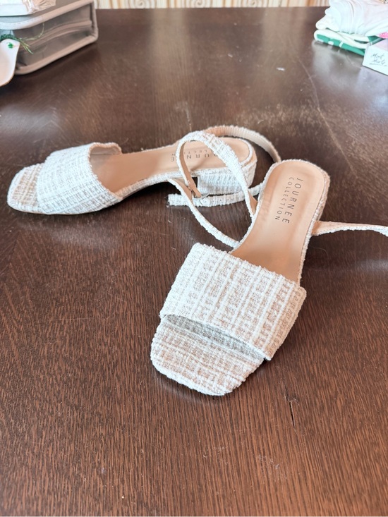 Journee Collection Shoes - Journee Collection Cream Tweed Slide Mules with Ankle Tie
